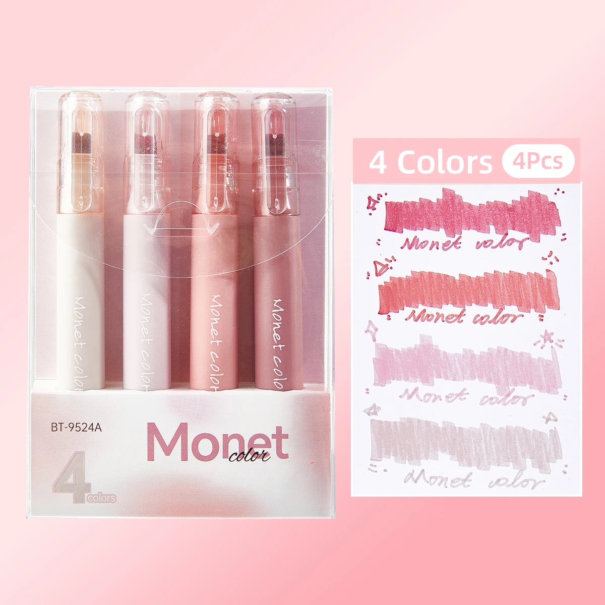 4pcs Fluorescent Pens Large Capacity Monet Color Pastel Colors Marking Highlighter Eye-Care School Supplies Back-To-School Gifts