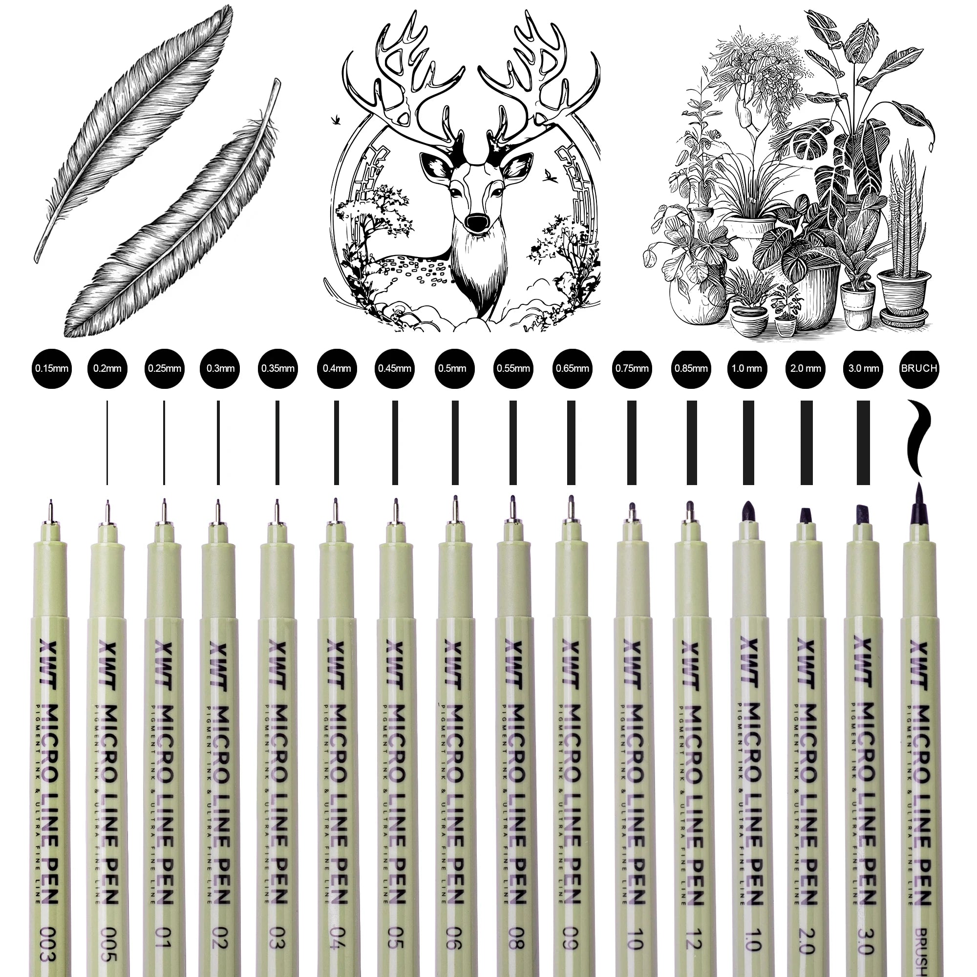 Black Micro Fine Pen 13/16Pcs Waterproof Pigment Liner Micron Pen Marker Set Sketch Hook Line Needle Pen Art Manga Outlining Pen