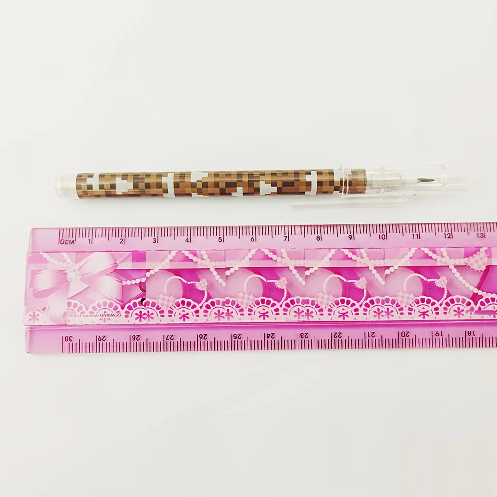 6 unsharpened mosaic pencils: 9-section break-resistant barrel + colorful pixel grip - retractable ink tip, smooth writing