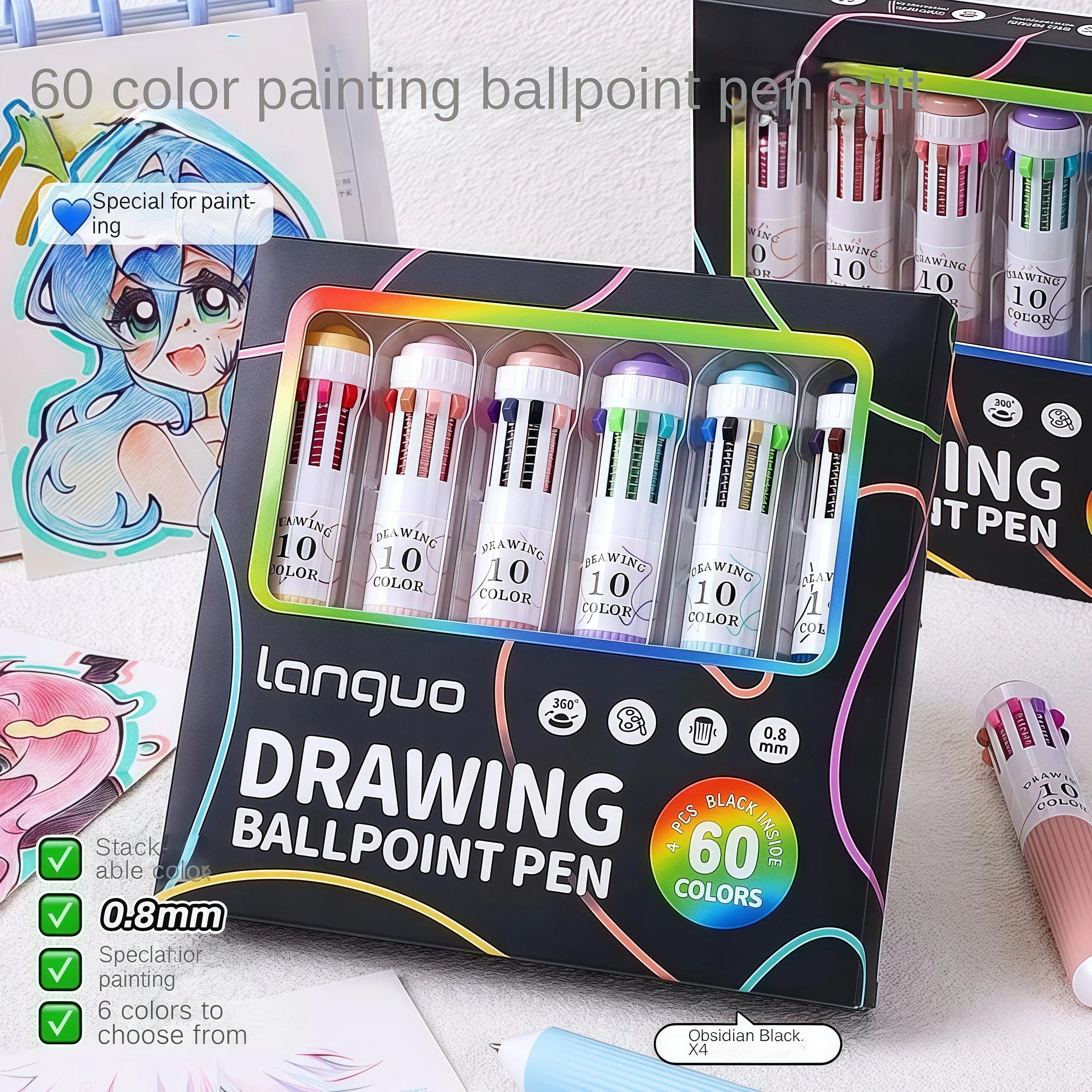 3/6 Pack Multicolor Pens 28/60 Colors 10-in-1 Colored Ballpoint Pen 0.8mm Fine Point Smooth Writing Retractable Ballpoint Pens