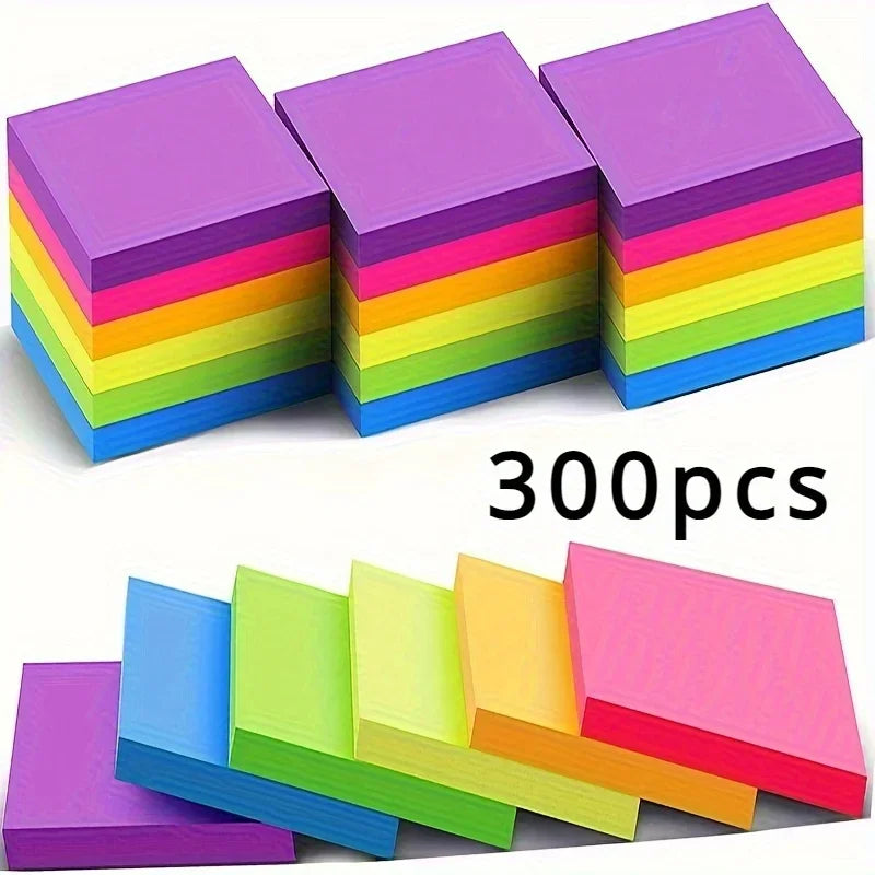 300-piece self-adhesive sticky note set - vibrant neon colors, Peel-off colored stickers,attractive stationery，students rewards