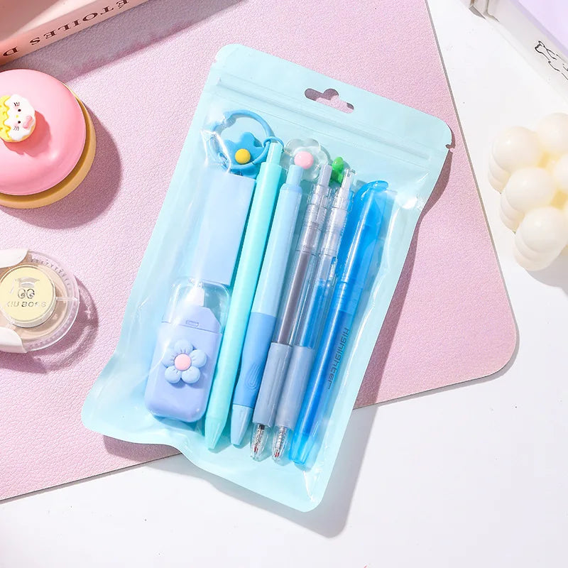 Macaron Color Stationery Set High-value Student School Prizes 8-piece Set of Learning Stationery Hand-in-hand Gifts